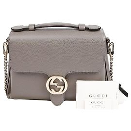 Gucci Interlocking Top Handle Tote Shoulder Bag Brown