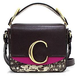 Chloé Saco Tote em couro de píton e bolsa tiracolo crossbody Marrom