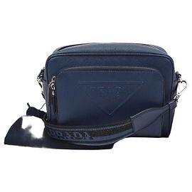 Prada Bolsa de Ombro em Couro Saffiano Blue Azul