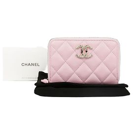 Chanel Logo Zip Card Holder Brown