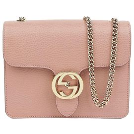 Gucci Interlocking Small Leather Pink Chain Shoulder Bag Pink