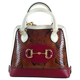 Gucci Python Horsebit Top Handle Shoulder Bag Crossbody Brown