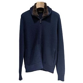 Loro Piana Cashmere Blouson Zip Jacke in Navy (Größe Blau