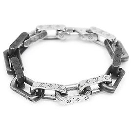 Louis Vuitton Silver Black Monogram Chain Bracelet Size Black