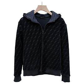 Fendi Samt-Bomberjacke mit Kapuze Schwarz Schwarz