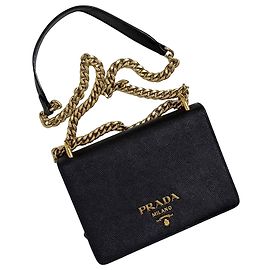 Prada Borsa a tracolla con catena in Saffiano Nera Nero