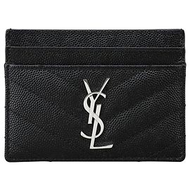 Autre Marque SAINT LAURENT Monogram Card Case Black Silver Black