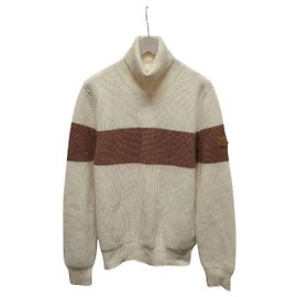 Moncler Strickpullover mit Rollkragen Logo Color Block Ivory Brown Braun