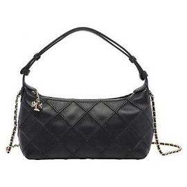 Tory Burch Fleming Pouch Bag Black Lambskin Black