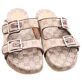 Gucci Canvas Double Strap Sandals Brown