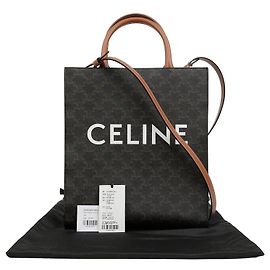 Céline Women's Triomphe Vertical Cabas Tote and Shoulder Bag Coated Canvas Tan Brown