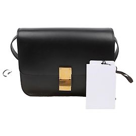 Céline Classic Box Medium Leather Shoulder Bag Black Black