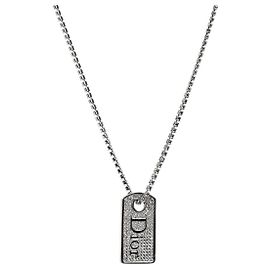 Dior Cubic Plate Silver Necklace Silvery