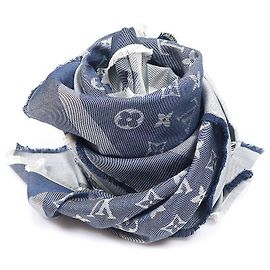 Louis Vuitton Sciarpa Sciarpa in Denim Monogram Blu Scuro in Seta e Lana Blu