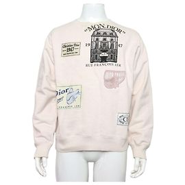 Dior Men's Cotton Retro Patch Printed Sweatshirt Pink