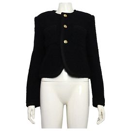 Céline Black Boucle Tweed Gold Button Chasseur Women's Jacket Black
