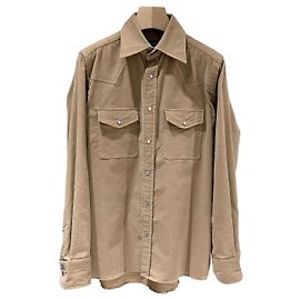 Tom Ford Camisa de cuello de algodón beige Castaño