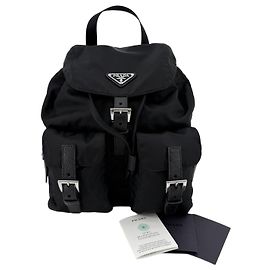 Prada Mochila Re-Nylon com Logótipo Triangular Preta Preto