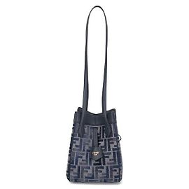Fendi Mini Borsa Secchiello in Jacquard FF Blu Scuro Blu