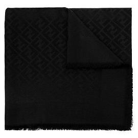 Fendi Wool Silk Blend Scarf Black Black