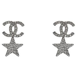 Chanel Pendientes Cubic Star CC Silver Plata