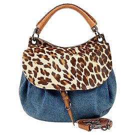 Miu Miu Denim Leopard 2WAY Bag Navy Blue