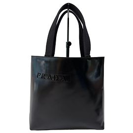 Prada Embossed Logo Leather Tote Bag Black Black