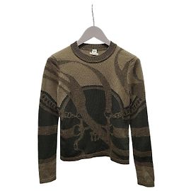 Hermès Pull en cachemire Intarsia Vert de Gris Khaki Marron