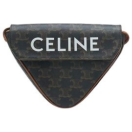 Céline Bolsa tiracolo pequena triangular em lona com estampado de logótipo Multicor