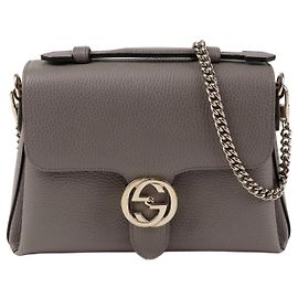 Gucci  mala de ombro com corrente e pega superior em pele entrelaçada Cinza Marrom