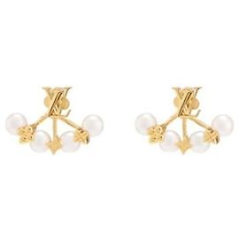 Louis Vuitton Brincos de pérolas Minigram stamp Branco