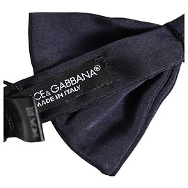 Dolce & Gabbana Men Dark Blue Silk Adjustable Neck Papillon Bow Tie Blue