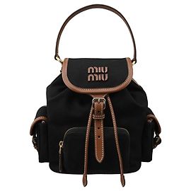 Miu Miu Canvas and Leather Shoulder Backpack Black Black