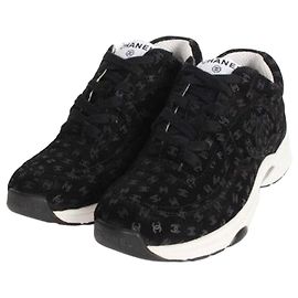 Baskets Chanel CC Logo en daim et veau noir Noir