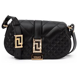 Versace Black Leather Quilted Shoulder Strap Bag Black