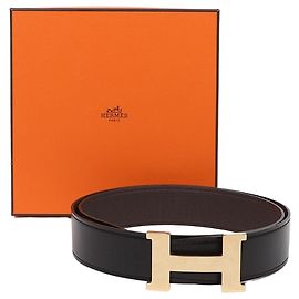Hermès Reversible Belt Black Brown Gold Brown