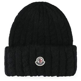 Moncler Gorro de malha trançada com patch (Black) Preto