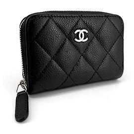 Chanel Caviar Silver Zip Card Holder Black