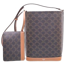 Céline Bolsa de ombro bucket em lona e couro de bezerro Multicor