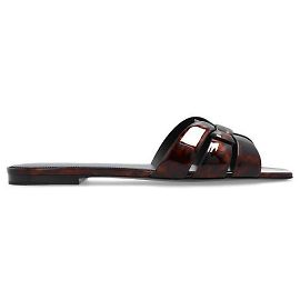 Autre Marque Tribute Flat Mule Tortoise Shell Patent Leather stamp: Black