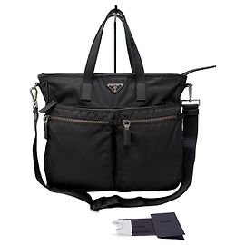 Prada Saffiano Tote Shoulder Bag (Black, Unisex) Black