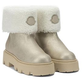 Moncler Aurea Mid Wildleder-Shearling-Stiefel Silber