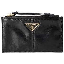 Prada Zipper Leather Card Holder Black