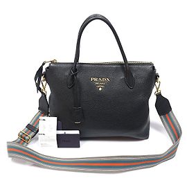 Prada Black Vitello Daino Lettering Logo Noir