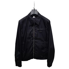 Prada Black Triangle Logo Re-Nylon Bomber Jacket Black
