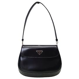 Prada Black Brushed Leather Cleo Flap Shoulder Bag Black