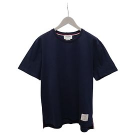 Thom Browne Navy Three Stripe Medium Weight Jersey Side Slit T-Shirt Blue