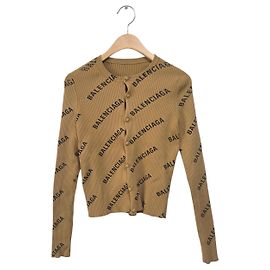 Balenciaga  Damen-Rippstrick-Cardigan mit Multi-Logo Braun