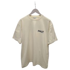 Balenciaga Oversized T-Shirt mit besticktem Wave-Logo Ivory Weiß
