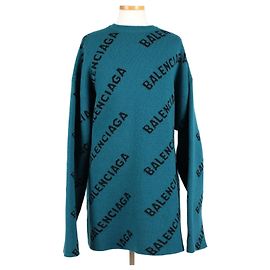 Balenciaga Langer Strickpullover Multi Logo Mehrfarben